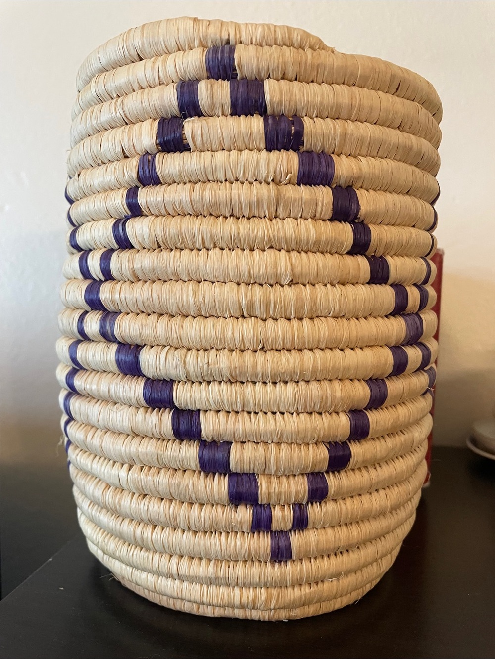 Handwoven Natural and Purple Decorative Storage Basket
